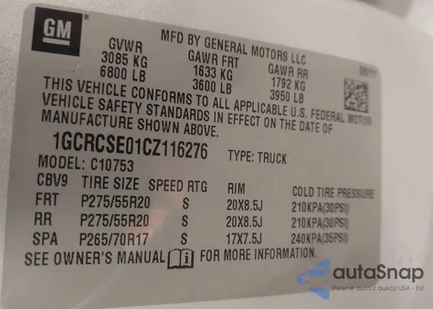 2012 Chevrolet Silverado 1500 Lt z USA, uszkodzony, nr VIN 1GCRCSE01CZ116276